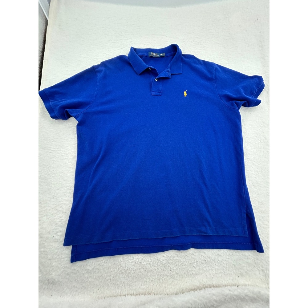Polo Ralph Lauren Men XXL Royal Blue Yellow Pony Pique Cotton Short Sleeve Shirt